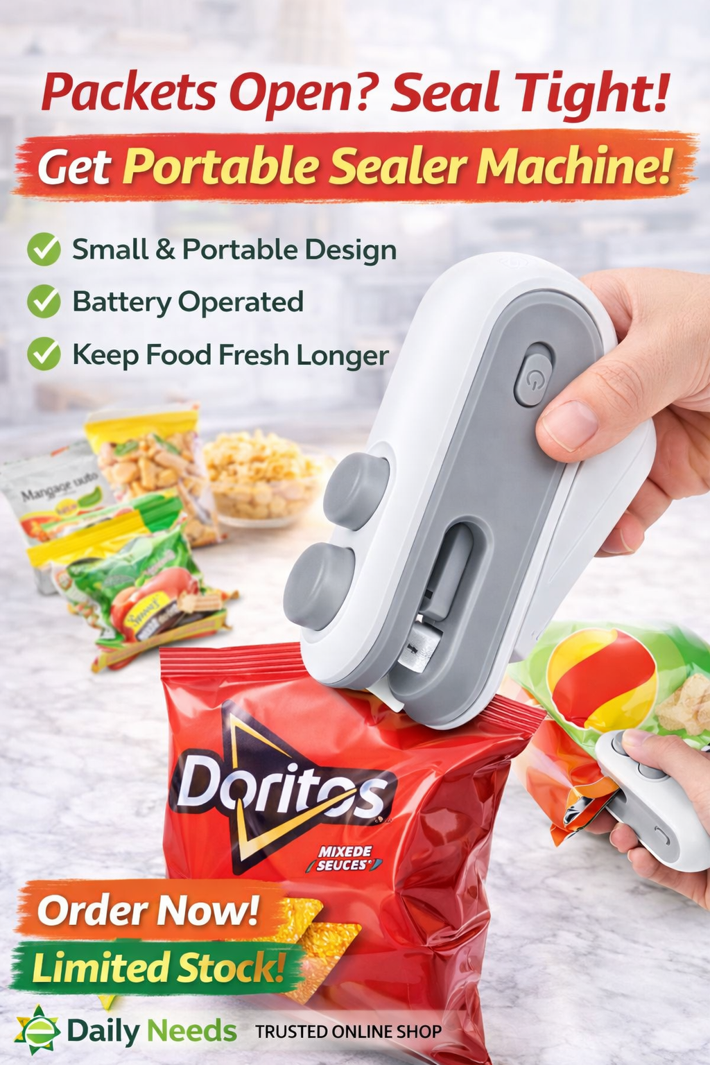 ২-ইন-১ পোর্টেবল মিনি ব্যাগ সিলার এবং কাটার - USB রিচার্জেবল (Portable Mini Sealing Machine)