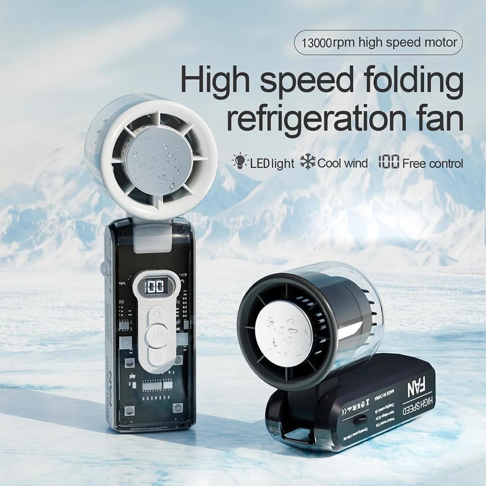 100 Speed Portable Folding Turbo Fan – Rechargeable Mini Cooling Fan with LED Display  Short Description